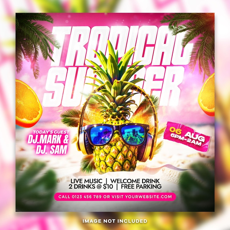 PSD une fête d'été tropicale sur les réseaux sociaux