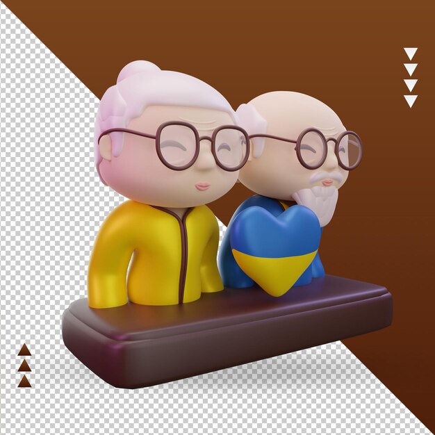 Fête Des Grands-parents 3d Amour Rendu Du Drapeau De L'ukraine Vue De Gauche