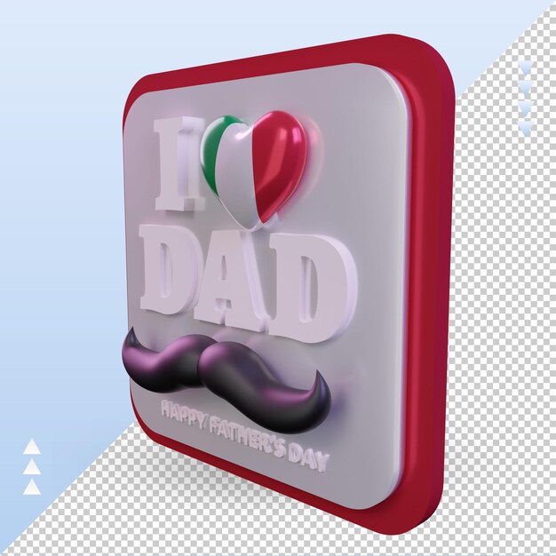 PSD fête des pères 3d italie drapeau d'amour rendu vue droite