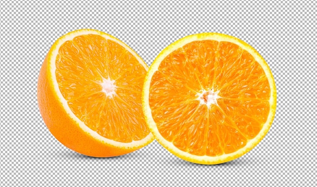 Fetta di arancia fresca isolata sullo sfondo dello strato alfa