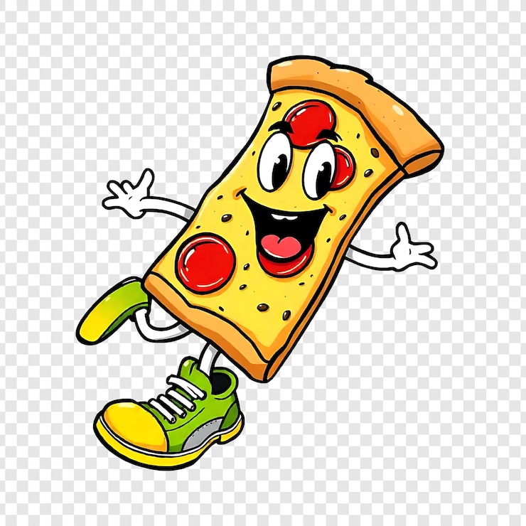 PSD fetta di pizza che corre indossando scarpe da ginnastica