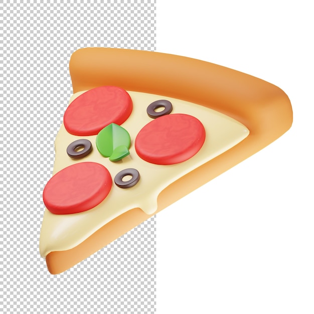 Fetta di pizza illustrazione alla moda su sfondo bianco Rendering 3D