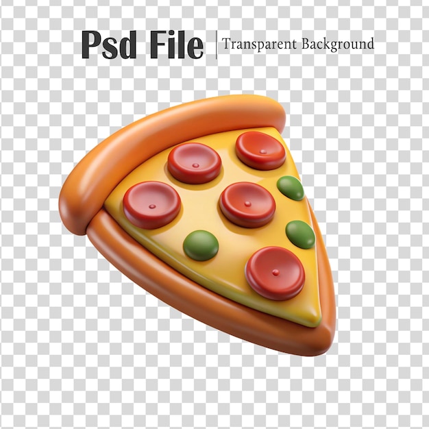 Fetta di pizza in cartone animato 3D con pepperoni e olive