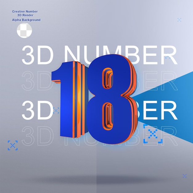 PSD fettblaue 3d-nummer 18