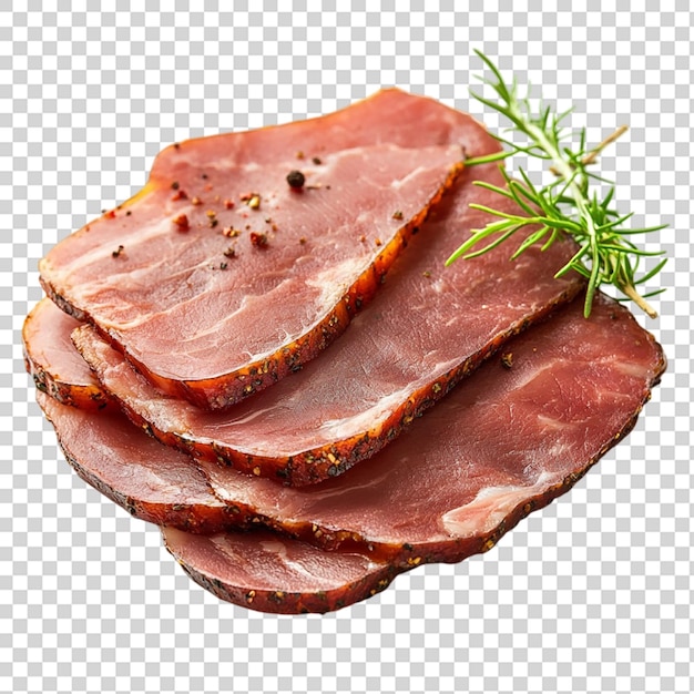 Fette di carne affumicata isolate su uno sfondo trasparente