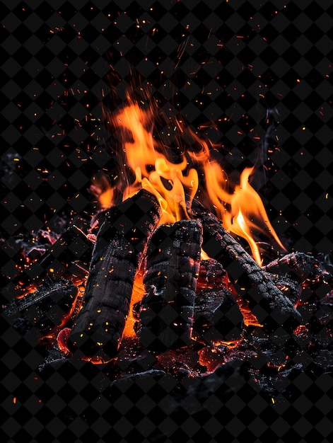 PSD feu de camp tranquille et scintillant avec des braises rouges profondes et un effet de texture au néon chaud g collection y2k