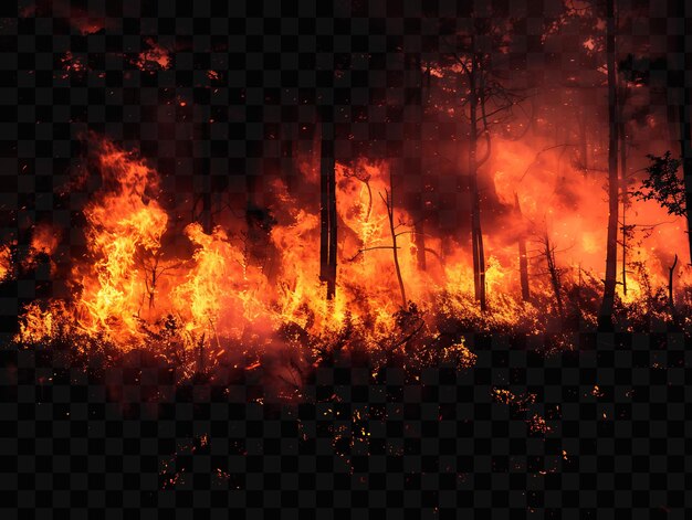 PSD un feu de forêt brûle dans la nuit.