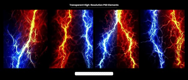 PSD le feu et la glace, la foudre abstraite, le fond transparent.