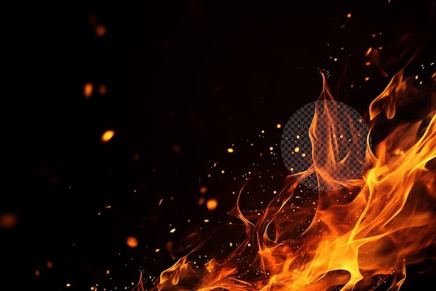 Feuerflammen-Funkenpartikel im durchsichtigen Hintergrund