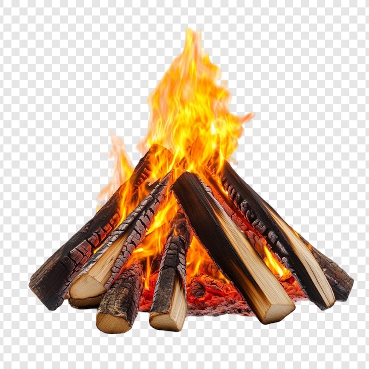 PSD feueriges lagerfeuer brennende helle holzstämme lagerfeuerflammen