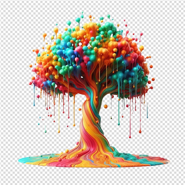 PSD le feuillage capricieux un arbre coloré en 3d fabriqué à partir d'éclaboussures