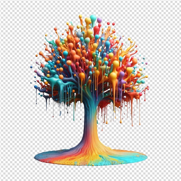 PSD le feuillage capricieux un arbre coloré en 3d fabriqué à partir d'éclaboussures