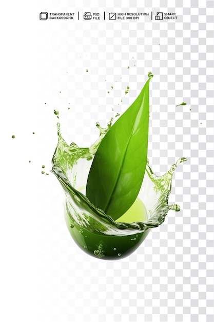 PSD une feuille verte éclabousse d'une eau