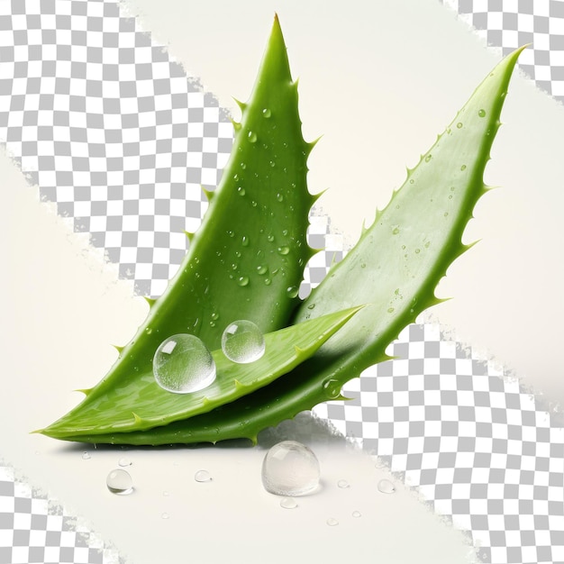 PSD feuilles d'aloe vera avec extrait tranché disposées sur un fond transparent