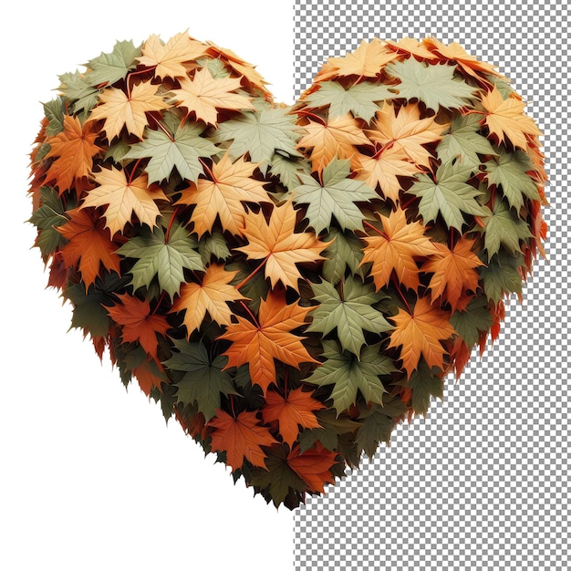 PSD les feuilles d'amour isolées en forme de cœur sur une toile png claire