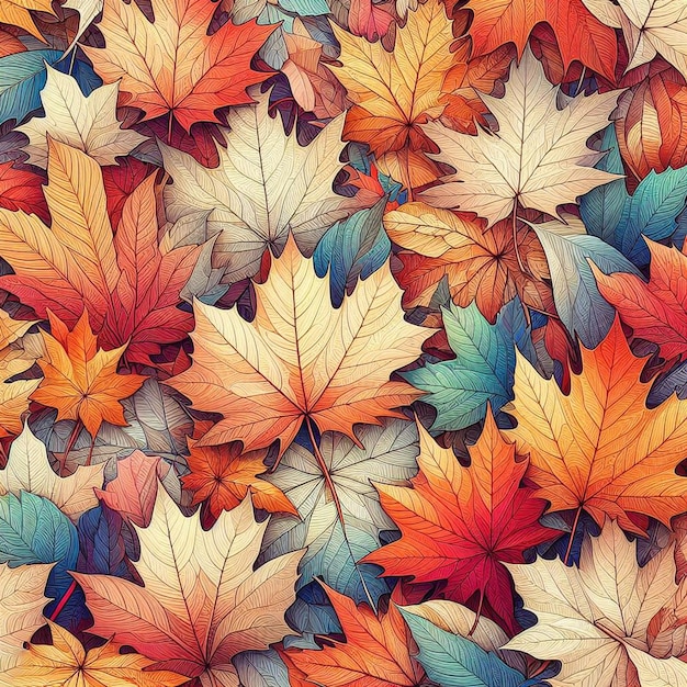 PSD des feuilles d'automne hyperréalistes et colorées, un motif de feuille d'érable, un papier peint de fond sans couture