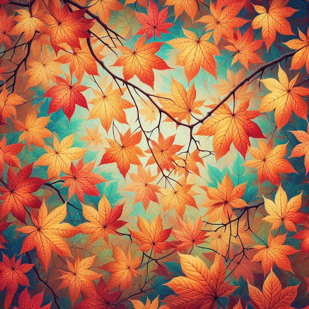 PSD des feuilles d'automne hyperréalistes et colorées, un motif de feuille d'érable, un papier peint de fond sans couture