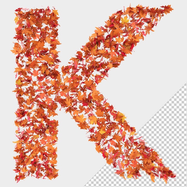 Feuilles d'automne isolées 3D Lettre K