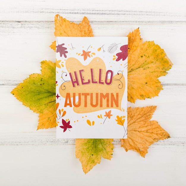 Feuilles avec bonjour message d'automne