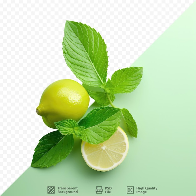 PSD feuilles de citron vert et de menthe sur fond transparent