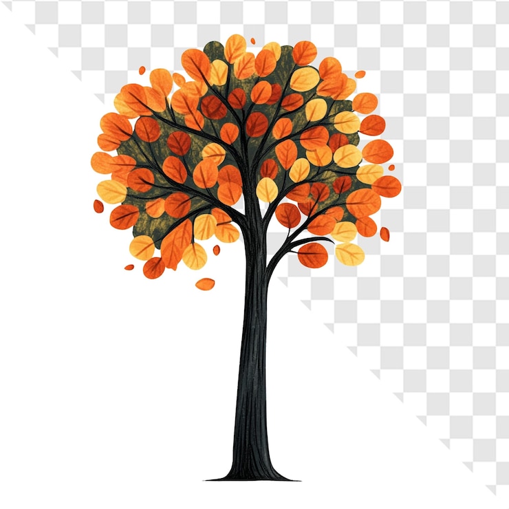 PSD les feuilles colorées de l'arbre d'automne tombent doucement scène paisible