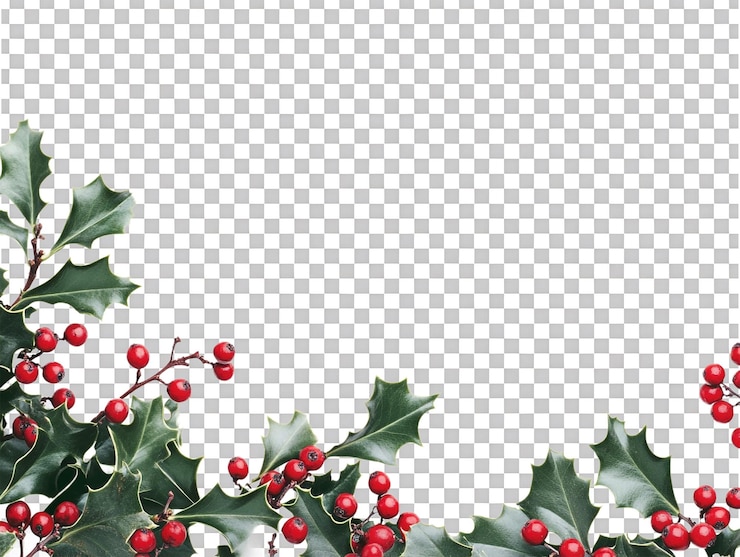 PSD des feuilles de lierre avec des baies rouges sur un fond transparent pour mettre l'accent sur les détails