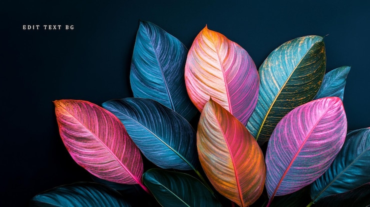 PSD des feuilles tropicales aux couleurs vives sur un fond sombre