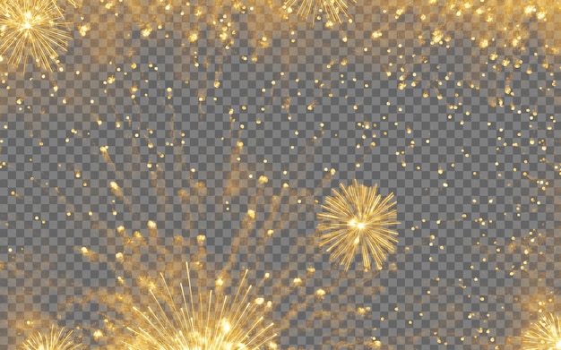 Des feux d'artifice dorés explosent sur un fond transparent pour des célébrations