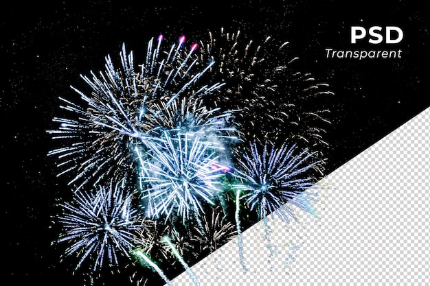 PSD des feux d'artifice étincelants éclatant dans diverses formes pour célébrer et fête d'anniversaire de la nouvelle année