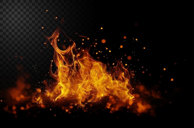 Fiamme vibranti e braci contro uno sfondo buio