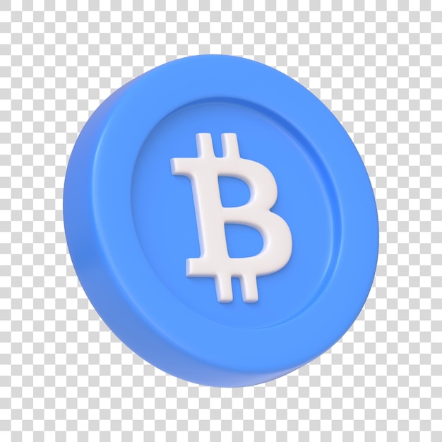 Ficha de bitcoin azul aislada sobre fondo blanco Icono 3D signo y símbolo Estilo minimalista de dibujos animados