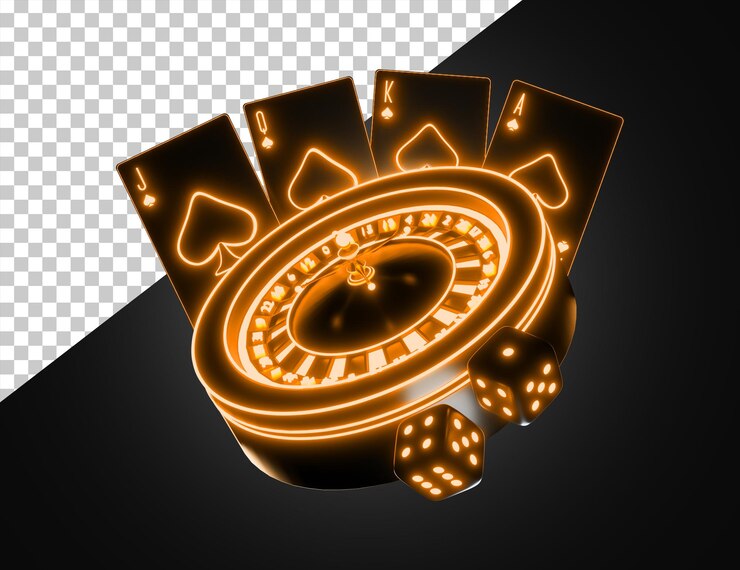 PSD ficha de casino con luz de neón dorada y fondo transparente