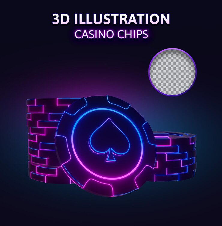 PSD fichas de casino con luces de neón brillantes ilustración de renderizado 3d