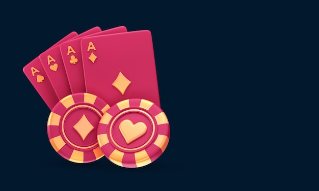 Fichas de póquer de casino y cartas de póquer Tarjeta de póker de casino 3D sylelist con fichas de póquer
