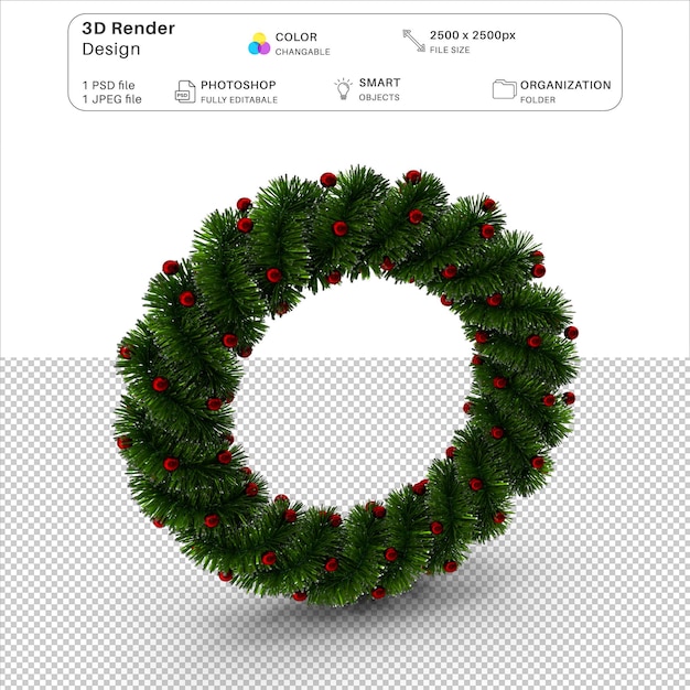PSD ficheiro psd de modelagem 3d de coroa de natal