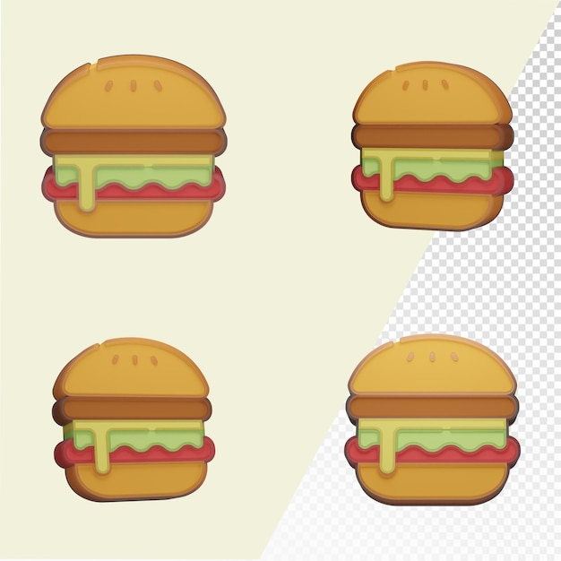 PSD fichier de modèle psd transparent 3d hamburger angle différent