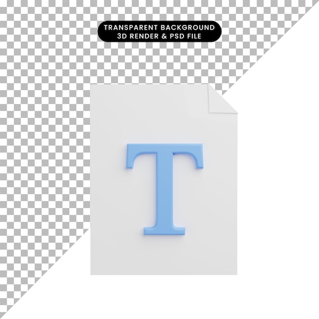 PSD fichier papier icône illustration 3d avec lettre t