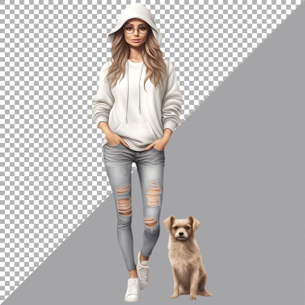 PSD fichier premium psd femme avec chien sur fond blanc ai généré