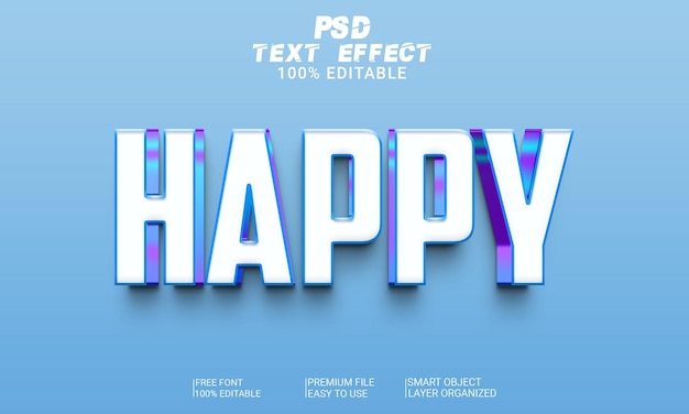 Fichier PSD d'effet de texte 3D heureux