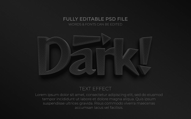 Fichier PSD gratuit d'effets de texte modifiables en noir doux ou sombre