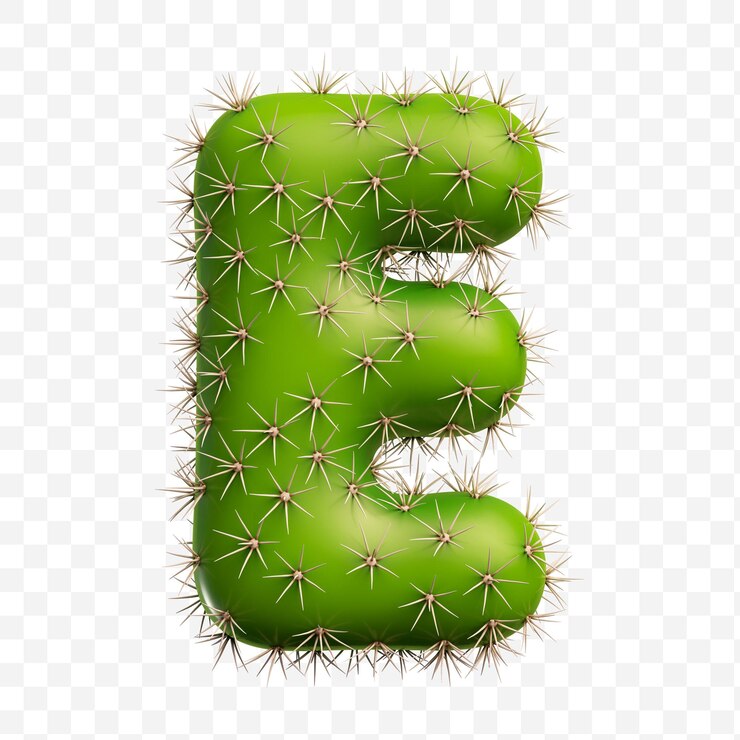 PSD fichier psd isolé rendu 3d de la lettre e de l'alphabet en cactus vert