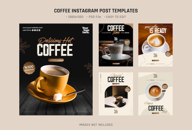 Le fichier PSD des modèles de messages de café Instagram