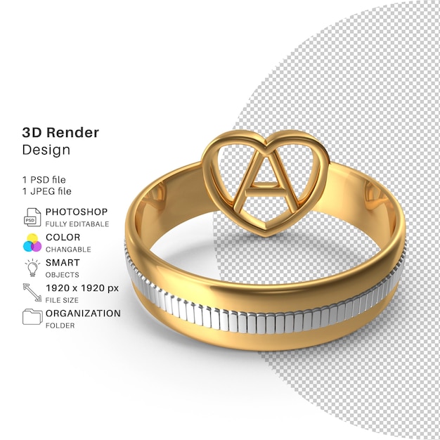 Un Fichier Psd De Modélisation 3d D'alphabet D'or Anneau D'or Réaliste