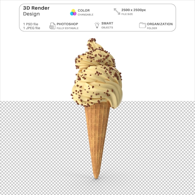 PSD fichier psd de modélisation 3d du cône de crème glacée à la vanille