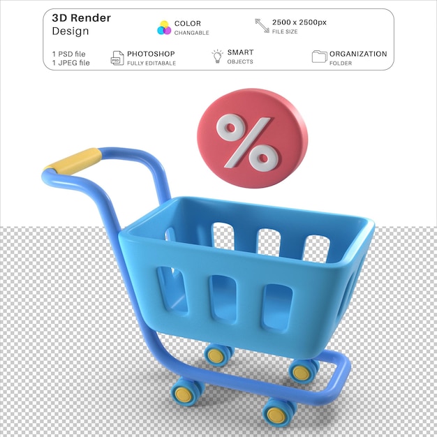 PSD fichier psd de modélisation 3d du panier d'achat