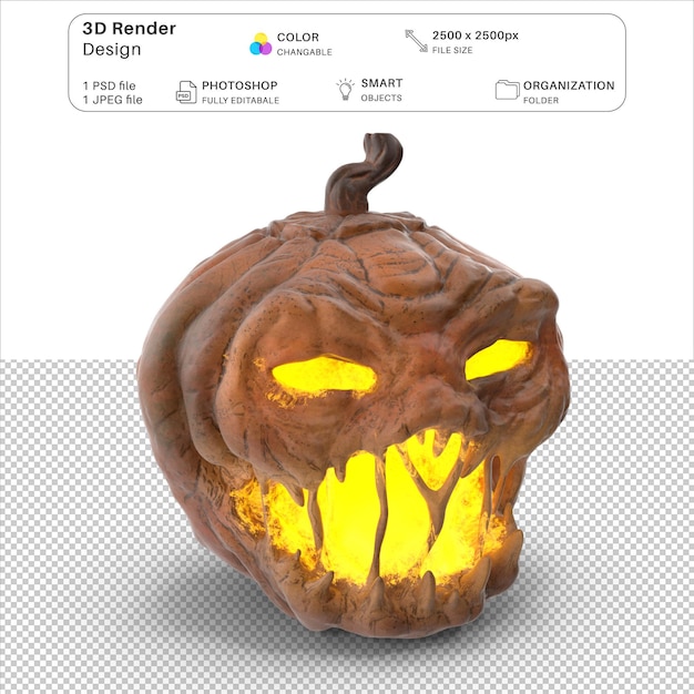 PSD le fichier psd de modélisation 3d du visage de citrouille