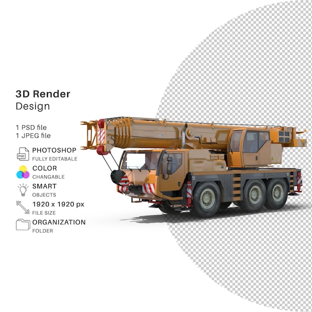 PSD fichier psd de modélisation 3d de grue mobile compacte réaliste