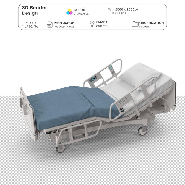 PSD fichier psd de modélisation 3d d'un lit d'hôpital