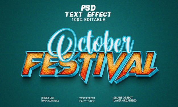 Fichier PSD premium d'effet de style de texte modifiable Festival d'octobre 3d avec arrière-plan