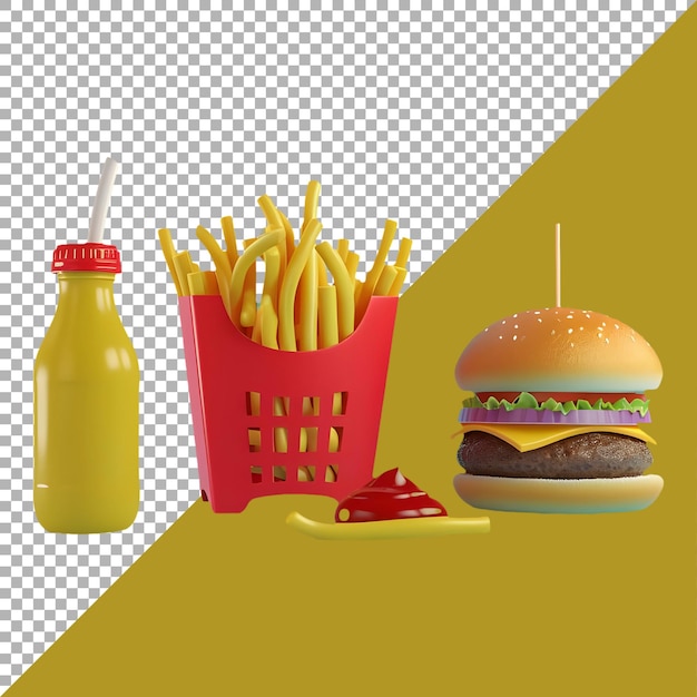 PSD fichier psd premium png d'un hamburger frites boisson froide sur un fond blanc